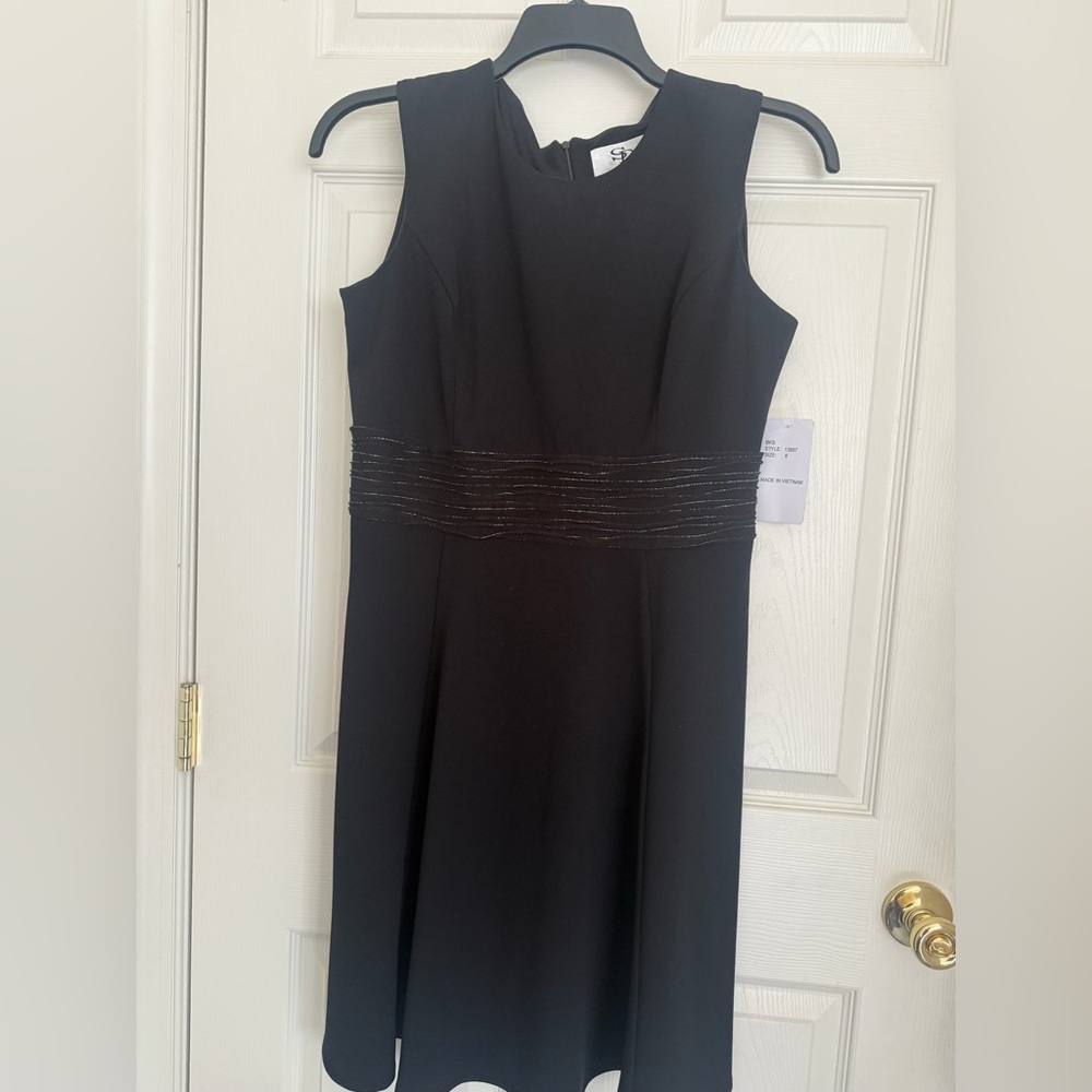 SD Collection Black Midi Dress with Beaded Waist